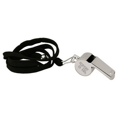 Silver coach whistle on lanyard
