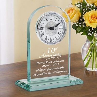 Elegant 10th Wedding Anniversary Personalized Jade Glass Clock