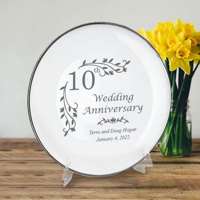 Personalized 10th Wedding Anniversary Gift on Oval Porcelain Plate with  Heart Lace Rim