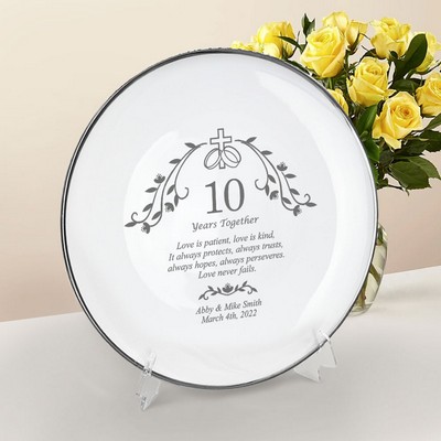 Holy Union Personalized 10th Wedding Anniversary Porcelain Plate with Silver Rim
