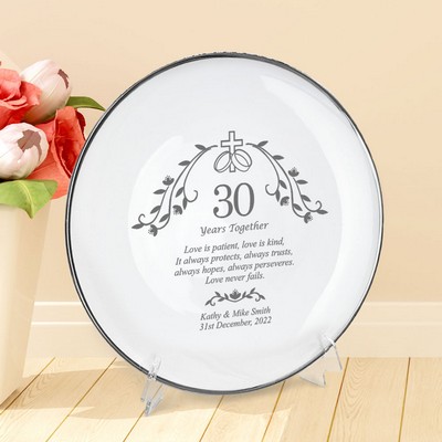 30th Wedding Anniversary Bliss: Personalized Holy Union Porcelain Plate with Silver Rim