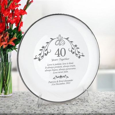 Holy Union Personalized 40th Wedding Anniversary Porcelain Plate with Silver Rim