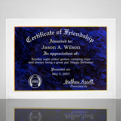 Certificate of Friendship Plaque with Blue Marble Finish