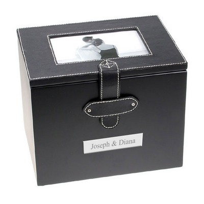 Black Leatherette Photo Album Box with White Stitching