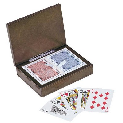 Personalized Rosewood Playing Cards Box with Two Decks of Bridge Cards