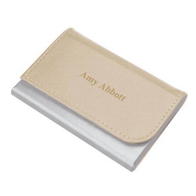 Personalize Beige Faux Leather Business Card Holder