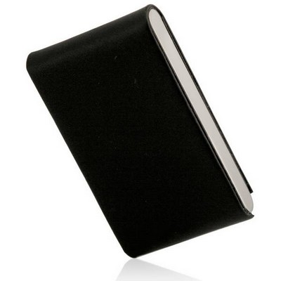 Black Leather and Stainless Steel Business Card Holder