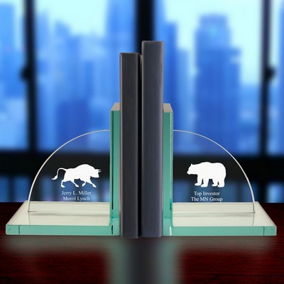 Personalized Jade Glass Stock Market Bull and Bear Bookends