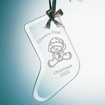 Babys First Christmas Personalized Glass Stocking Ornament