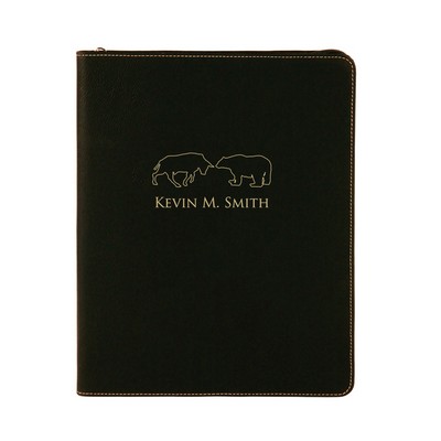 Bear and Bull Black Leatherette Personalized Portfolio with Notepad