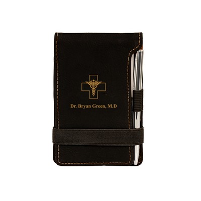 Black Leatherette Personalized Notepad with Pen for Doctors