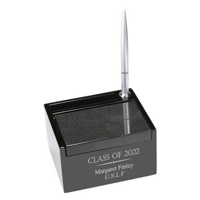 Carbon Fiber Desktop Business Card Holder with Pen and Memo Storage for Graduates