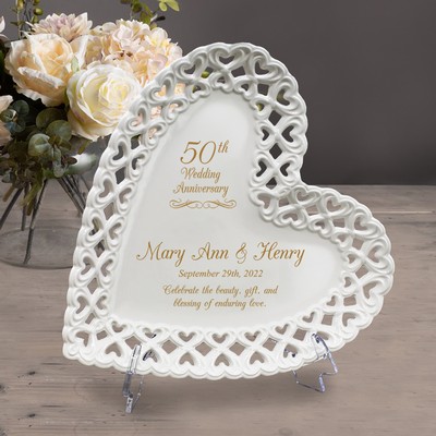Amazing 50th Wedding Anniversary Personalized Lace Heart Porcelain Plate