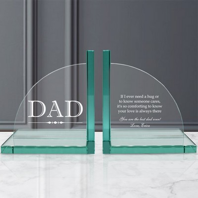 Contemporary Jade Glass Bookends Personalized for Dad