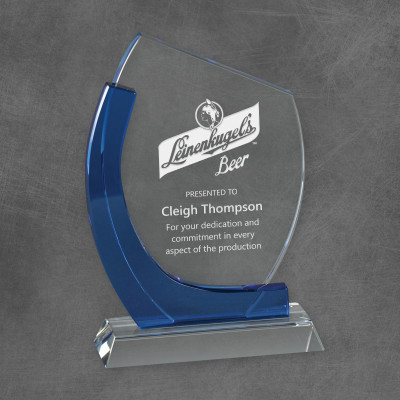 Corporate Blue Curved Crystal Dedication Award