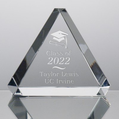 Crystal Triangle Paperweight for Grads