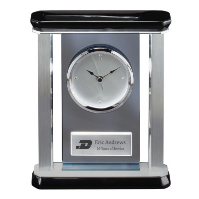 Custom Logo Engraved Smoked Glass Clock