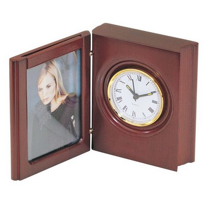 Personalized Rosewood Book Style Clock with Picture Frame