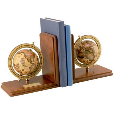 Personalized Globe Bookends on Wood Base