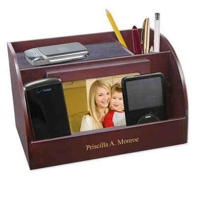 Rosewood Charging Station with Photo Frame and Pencil Cup