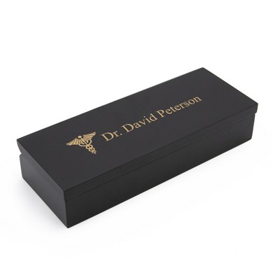 Doctors Ball Pen Set with Caduceus in a Black Wooden Box