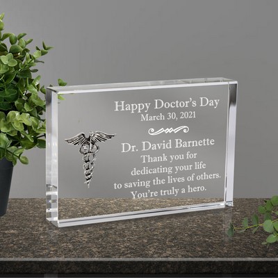 Doctors Day Personalized Crystal Plaque with Silver Caduceus