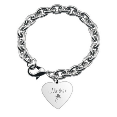 Engraved Heart Charm Bracelet for Mom