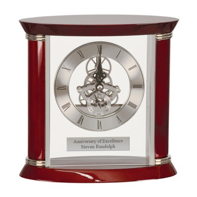 Engraved Rosewood and Silver Mantle Clock