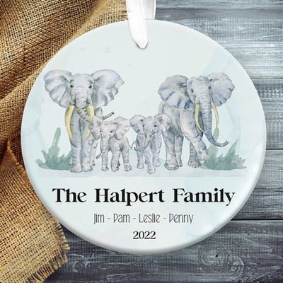 Personalized Family of Elephants Christmas Ornament Gift