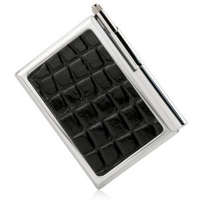 Black Faux Croc Personalized Pocket Notepad Holder with Pen
