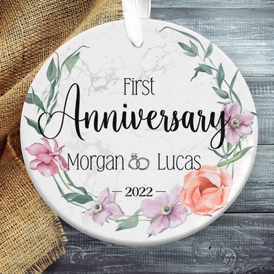 First Anniversary Floral Personalized Christmas Ornament