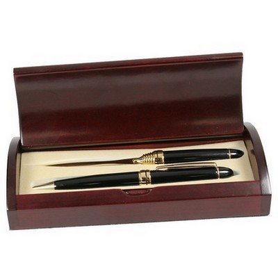 Personalized Black and Gold Pen and Letter Opener Set