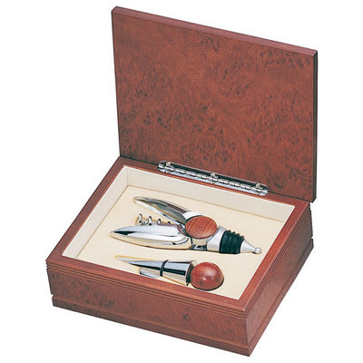 Personalized Silver and Wood Wine Stopper Gift Set