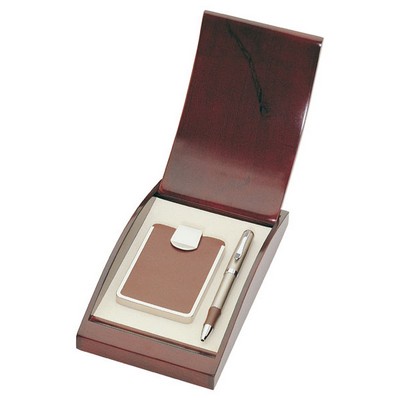 Personalized Brown Leather Business Card Holder with Pen Gift Box