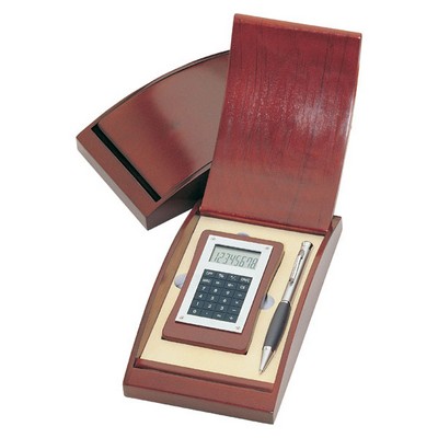 Personalized Wooden Calculator and Silver Pen Gift Set