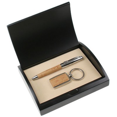 Inspiring leather pen and keychain set