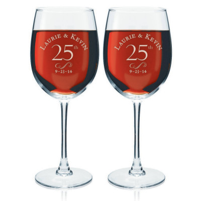 25th Anniversary Personalized Wine Glass Set