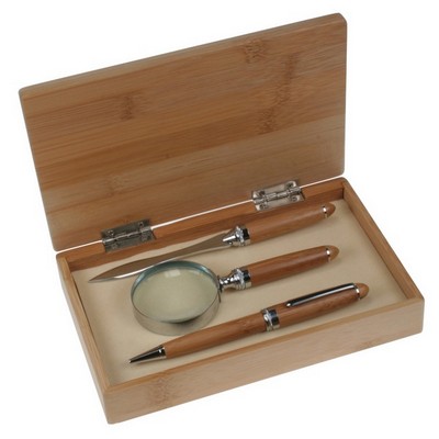 Bamboo Pen Letter Opener and Magnifier Gift Set