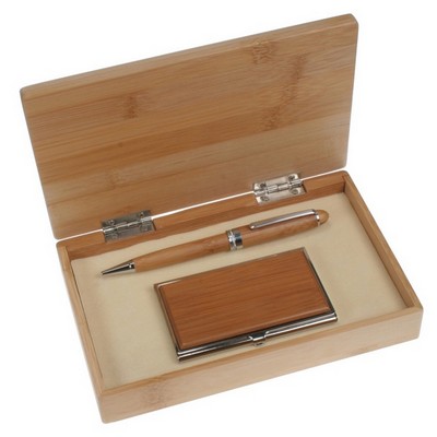 Bamboo Pen and Card Case Gift Set