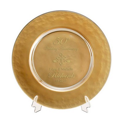 Gold Glass 50th Anniversary Plate with Cross