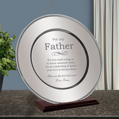 Handsome Silver Plate on Wood Base Personalized for Dad