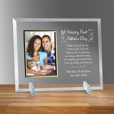 Happy First Fathers Day Glass Personalized 4" X 6" Photo frame