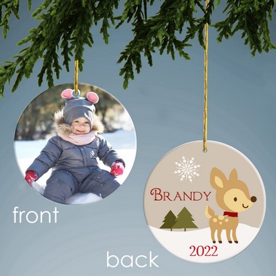 Holiday Deer Personalized Ceramic Photo Ornament