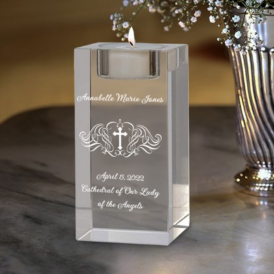 Holy Cross Personalized Tea Light Candle Holder
