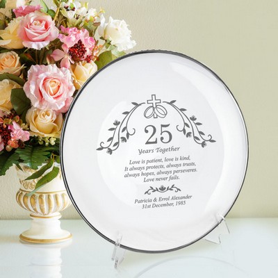 Holy Union Personalized 25th Anniversary Plate with Silver Rim