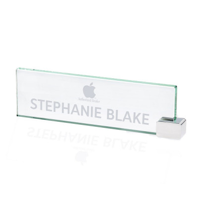 Jade Glass Business Desk Nameplate with Chrome Holder
