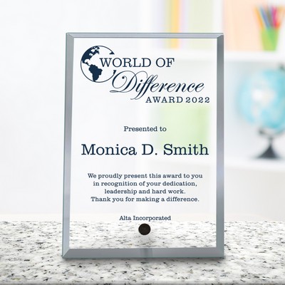 World Of Difference Jade Glass Award Plaque