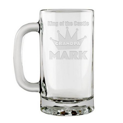 King of the Castle Personalized Glass Beer Mug for Grandpa