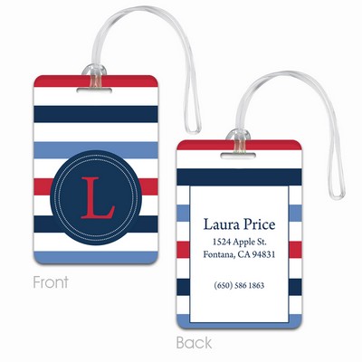 Red White and Blue Striped Monogram Luggage Tag 