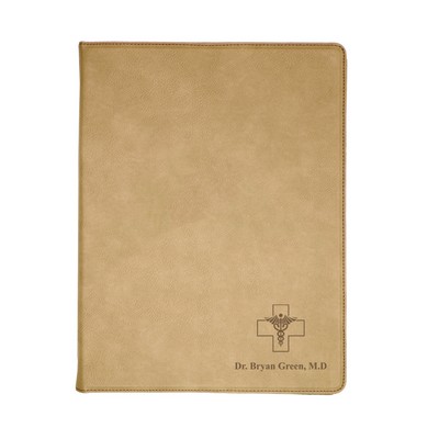 Light Brown Leatherette Personalized Portfolio with Notepad for Doctors